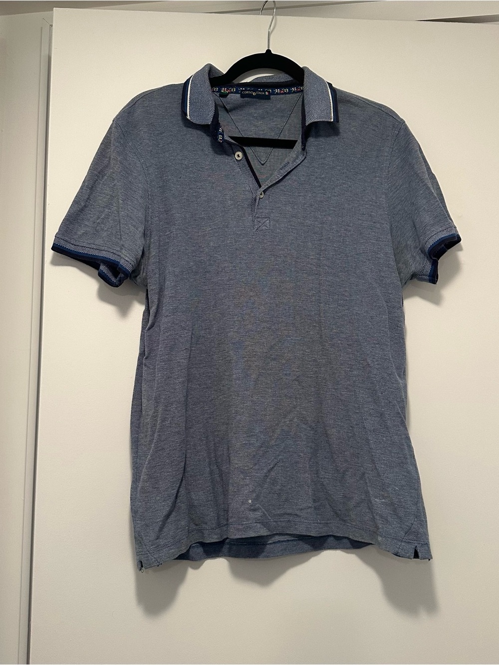 Men's Blue Italian Cotton Collared Shirt